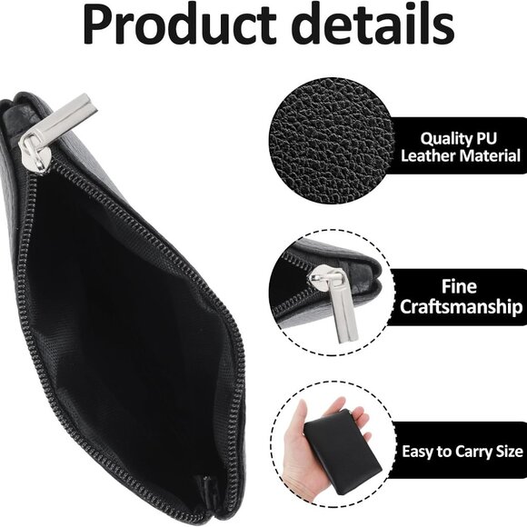 Leather Zipper Coin Purse, PU Lychee Pattern Coin Purse Portable Change Wallet M - Picture 2 of 8